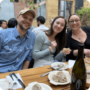 Team members having dinner