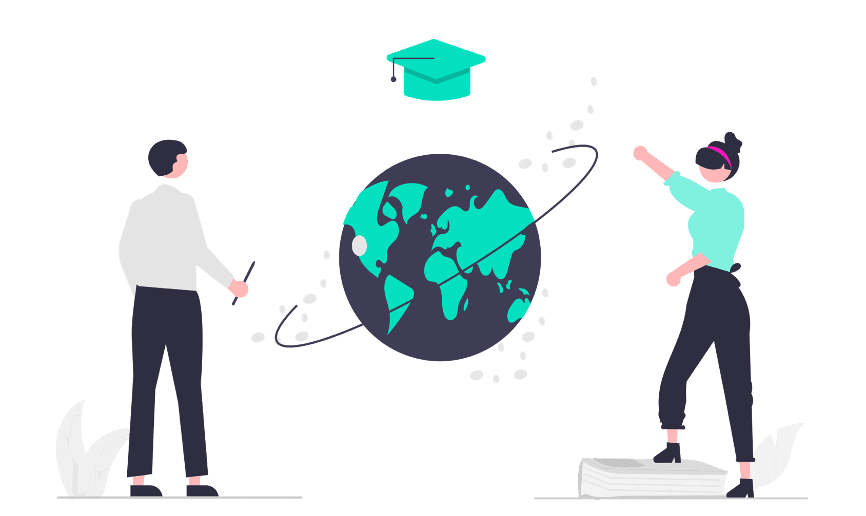 Two people looking at the earth