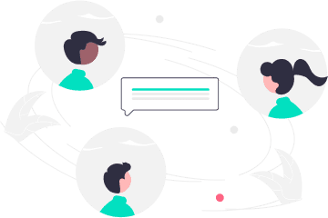 Three students discussing a research topic